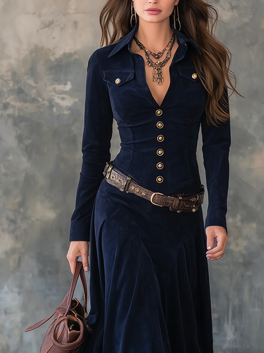 Diana | Robe longue boutonnée en suédine