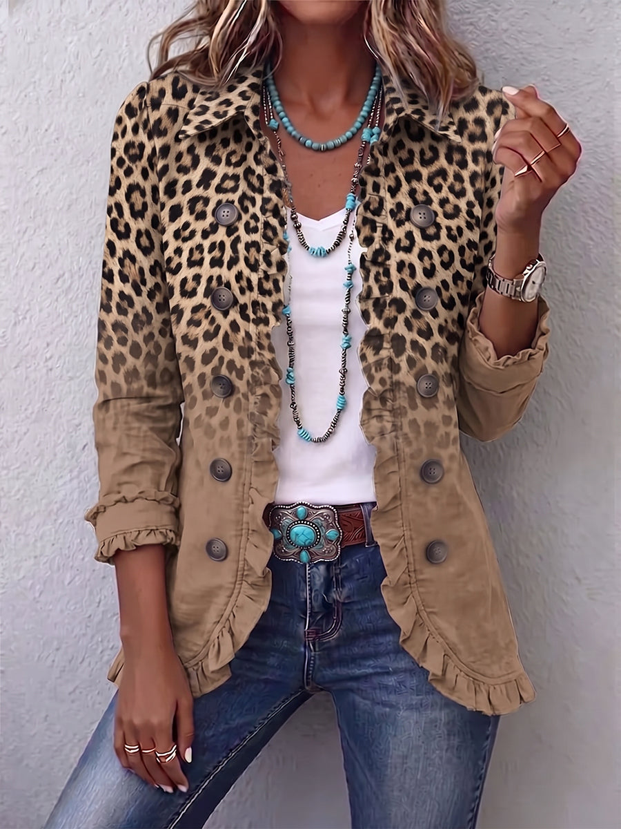 Donatella | Veste léopard dégradé camel à volants