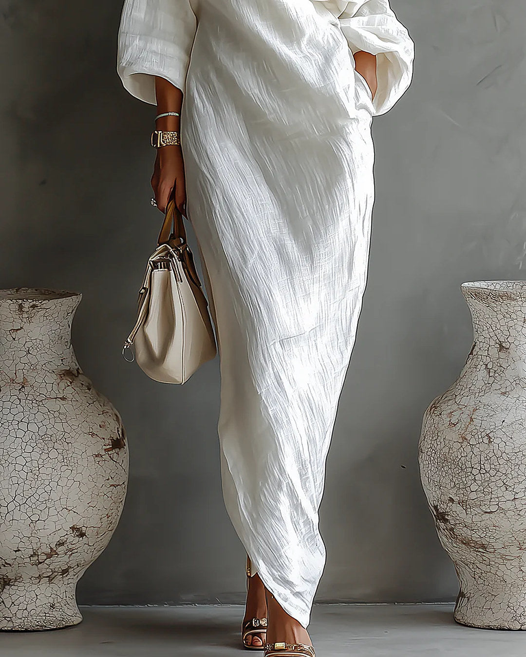 Elisa | Robe longue asymétrique, blanche