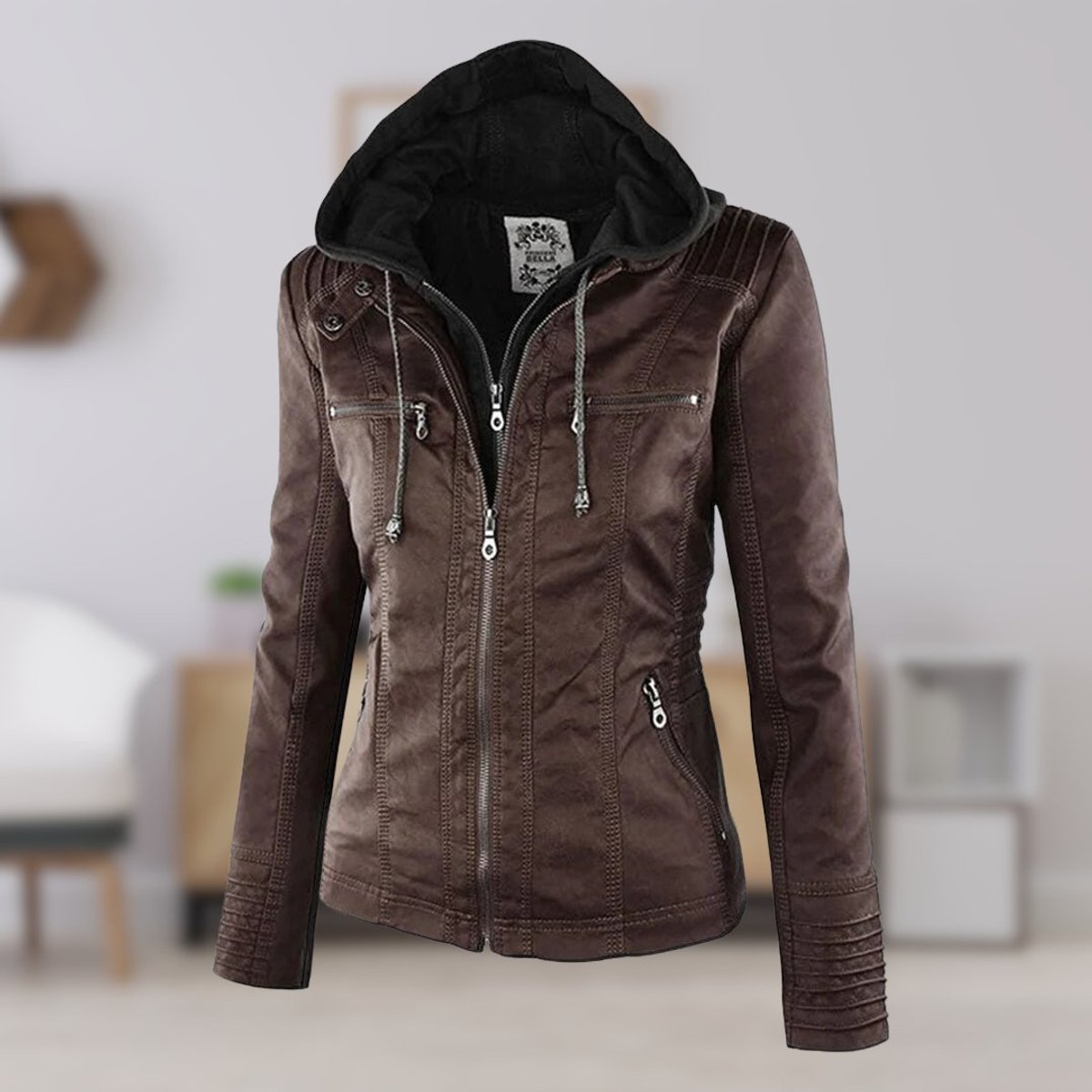 Lucinda | Veste biker à capuche amovible