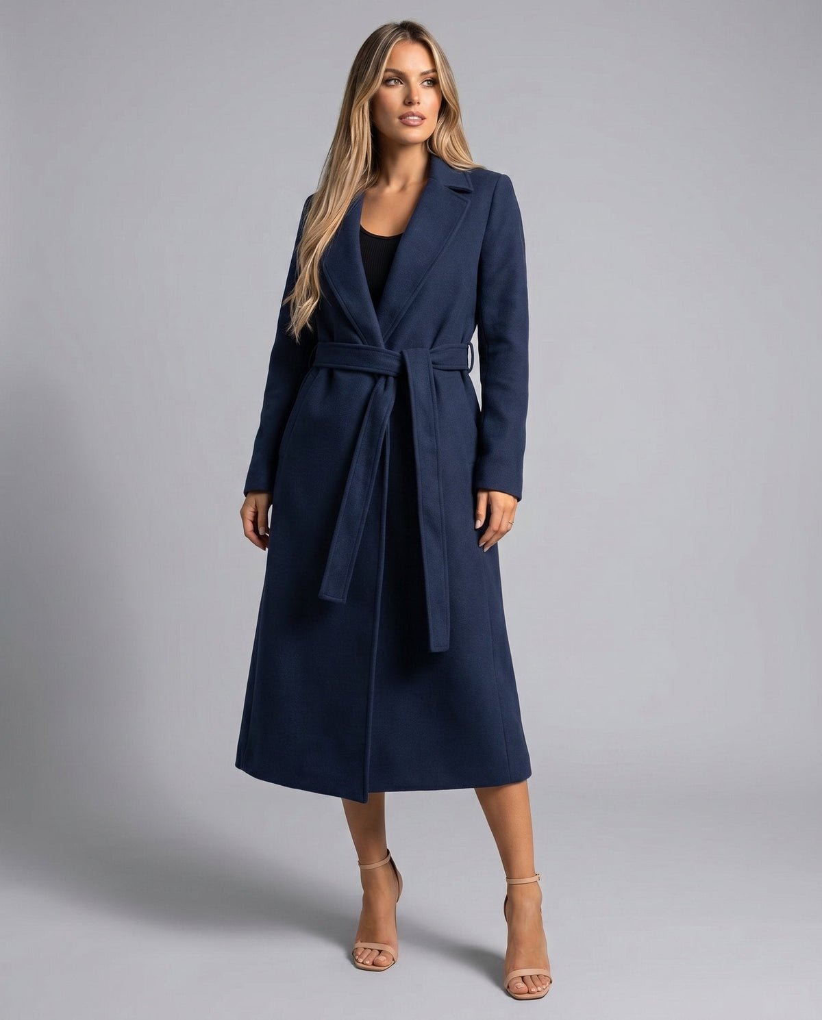 Josie | Manteau long à revers et ceinture