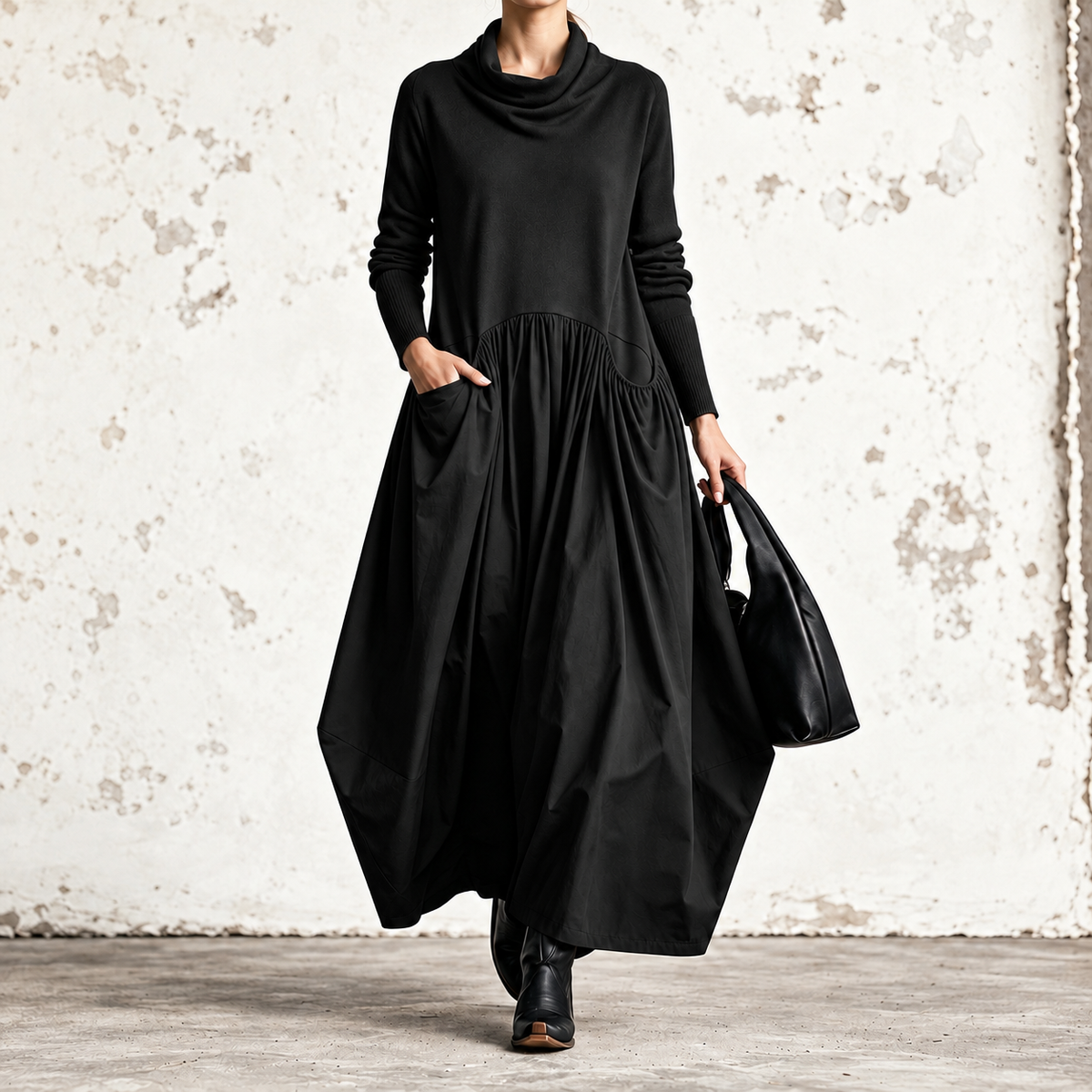Ilaria Scialle | Robe maxi à col drapé et poches