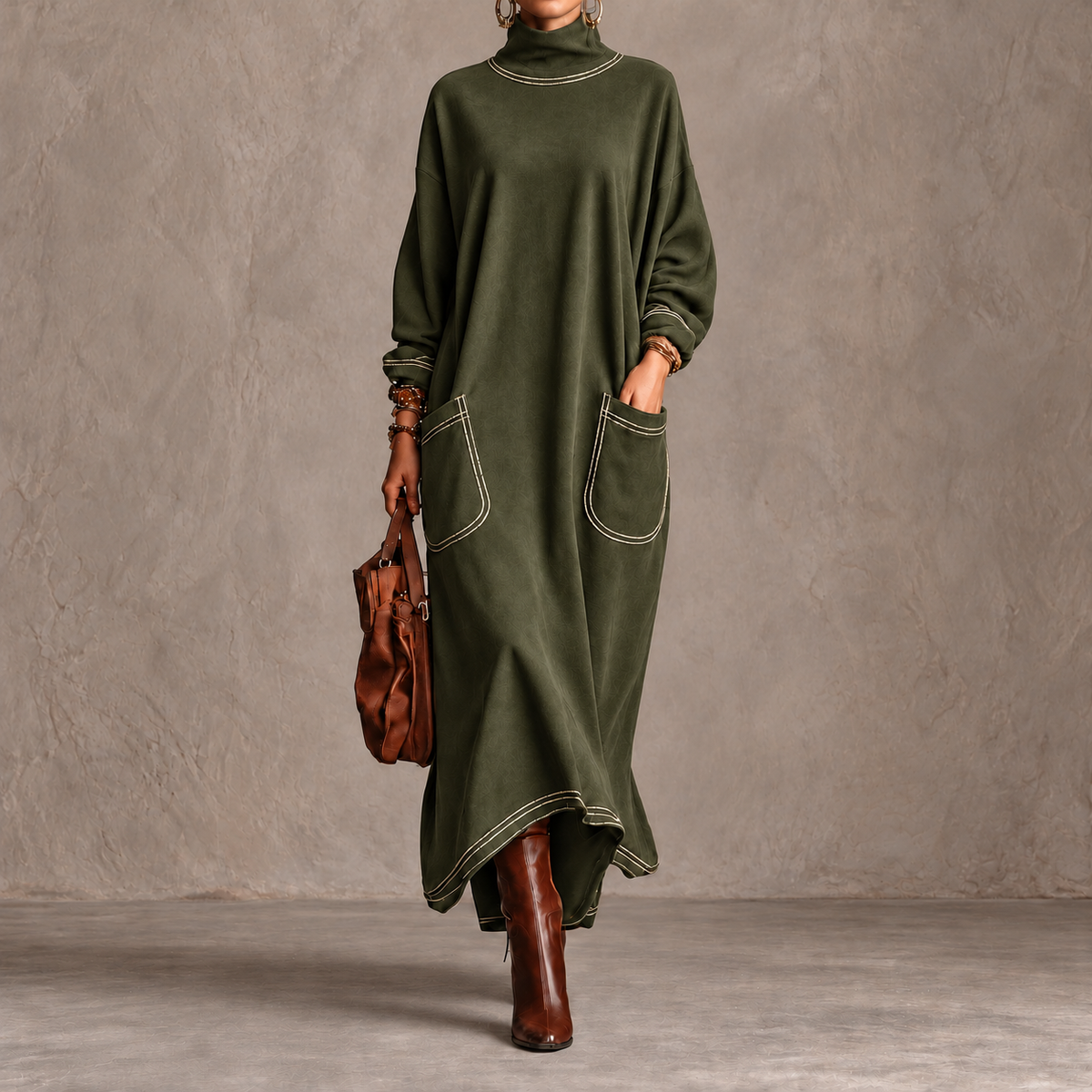 Rossana Profilo | Robe maxi à surpiqûres contrastantes et poches arrondies
