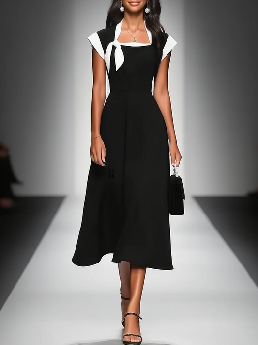 Ariane | Robe Midi Femme à Décolleté Carré et Manches Colorblock