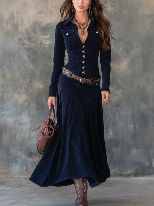 Diana | Robe longue boutonnée en suédine