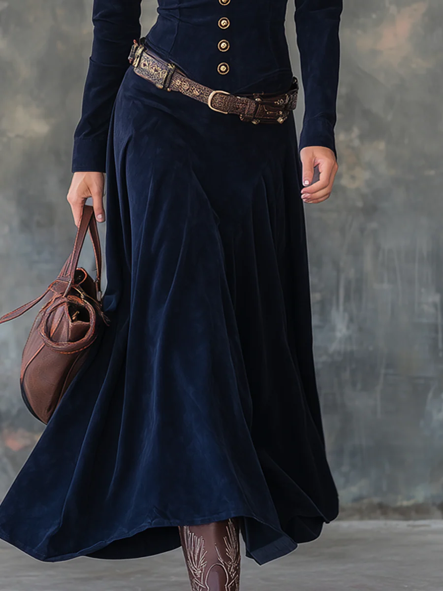 Diana | Robe longue boutonnée en suédine