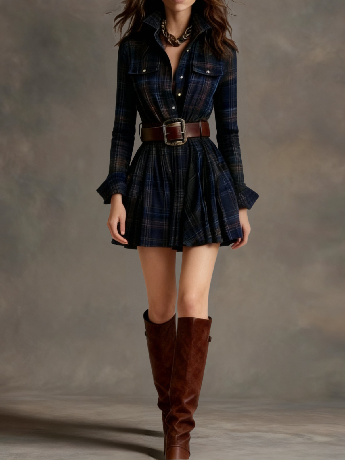 Bárbara | Robe chemise courte à carreaux vintage