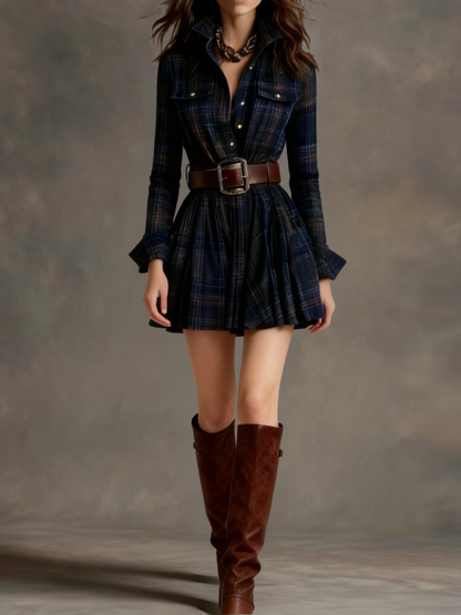 Bárbara | Robe chemise courte à carreaux vintage