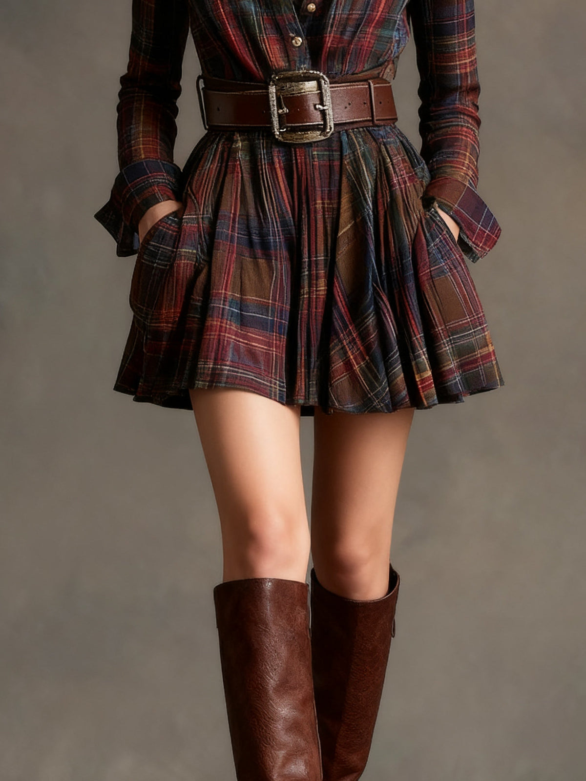 Bárbara | Robe chemise courte à carreaux vintage