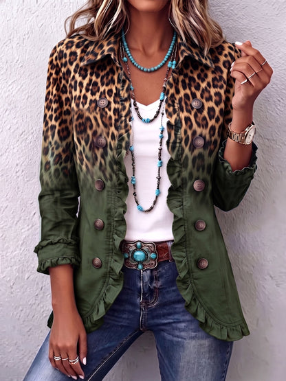 Beatrice | Blazer léopard turquoise dégradé à volants