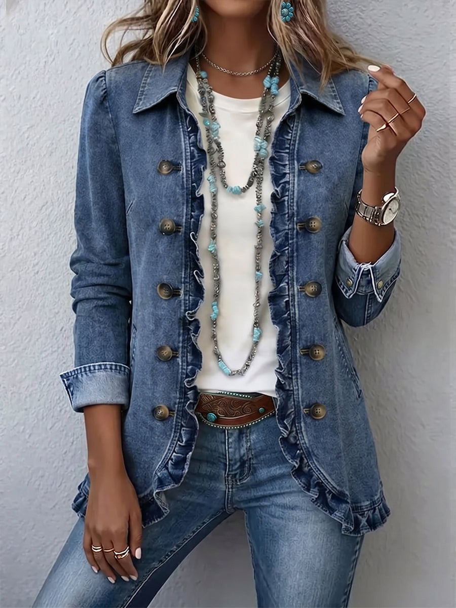 Federica | Veste bleu moyen à volants