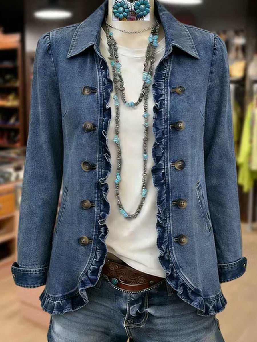 Federica | Veste bleu moyen à volants