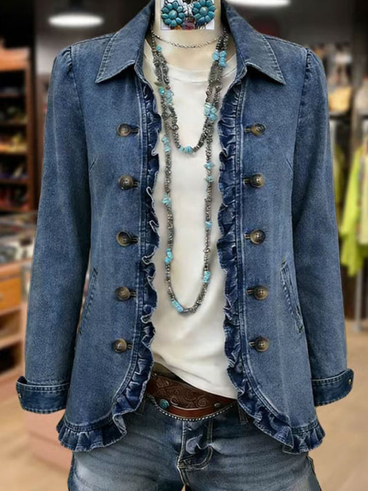 Federica | Veste bleu moyen à volants