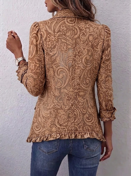 Noemi | Veste bohème marron à fleurs vintage et volants