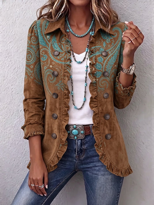 Serena | Veste paisley marron à volants