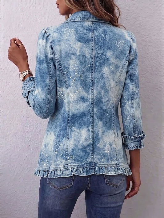 Ginevra | Veste bohème à imprimé botanique bleu dégradé et volants