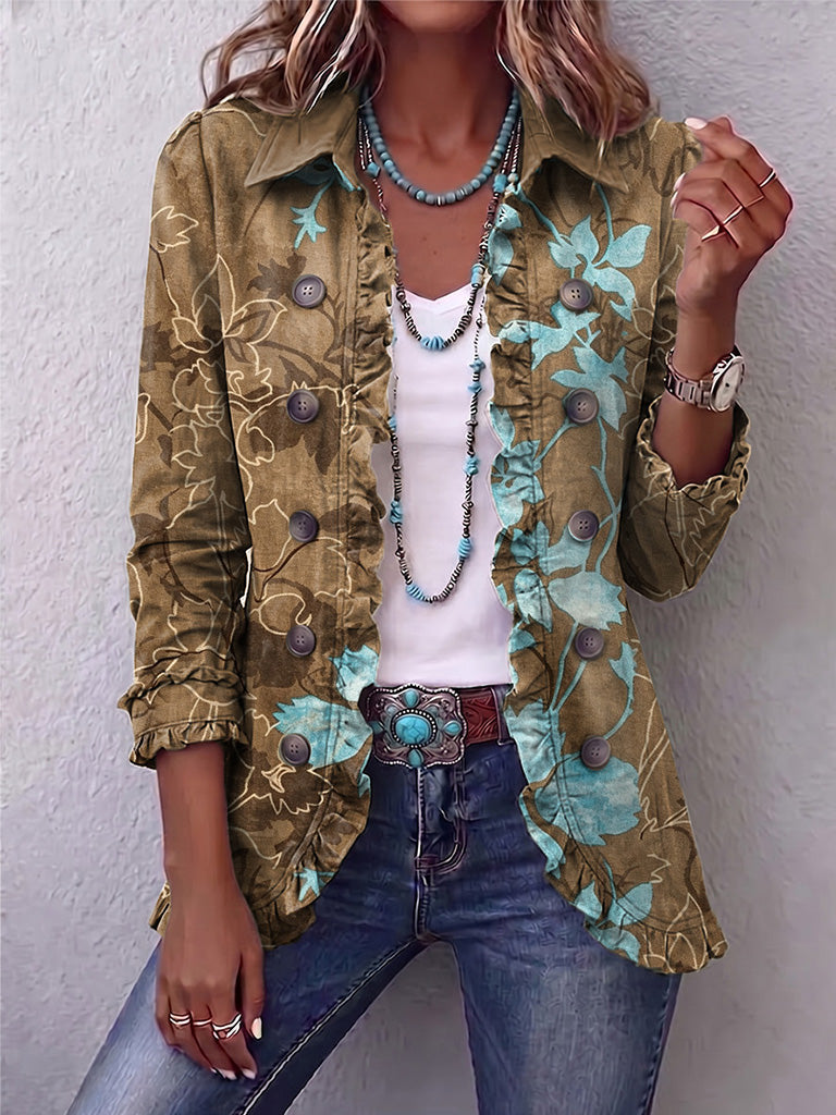 Bianca | Veste bohème à fleurs vintage délavées et volants