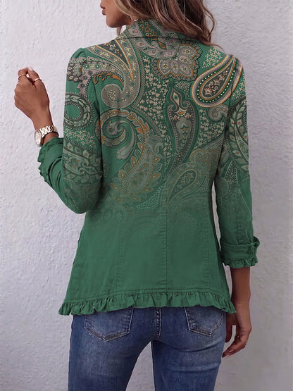 Cosetta | Veste bohème paisley verte à volants
