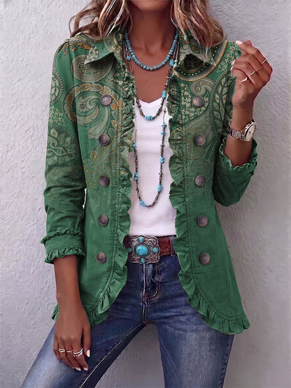 Cosetta | Veste bohème paisley verte à volants