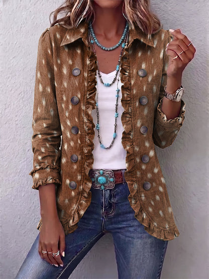 Elena | Veste bohème à imprimé animalier marron et volants