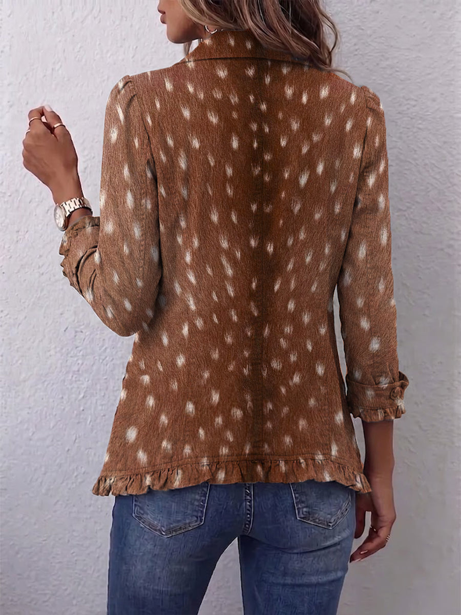 Elena | Veste bohème à imprimé animalier marron et volants