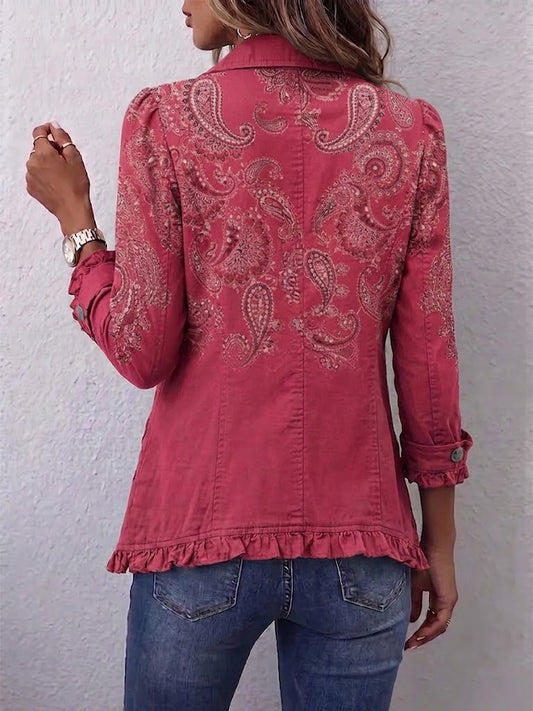 Isotta | Veste vieux rose à motif cachemire vintage et volants