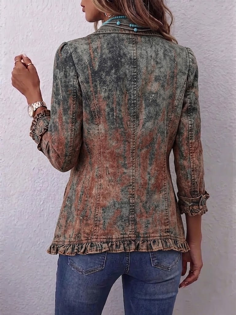 Flavia | Veste vintage à imprimé dégradé texturé et volants