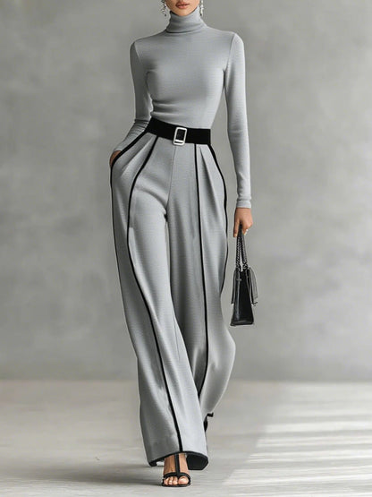 Adele | Ensemble à col montant contrasté, pantalon ample et ceinture