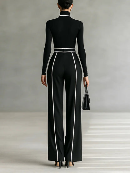 Adele | Ensemble à col montant contrasté, pantalon ample et ceinture