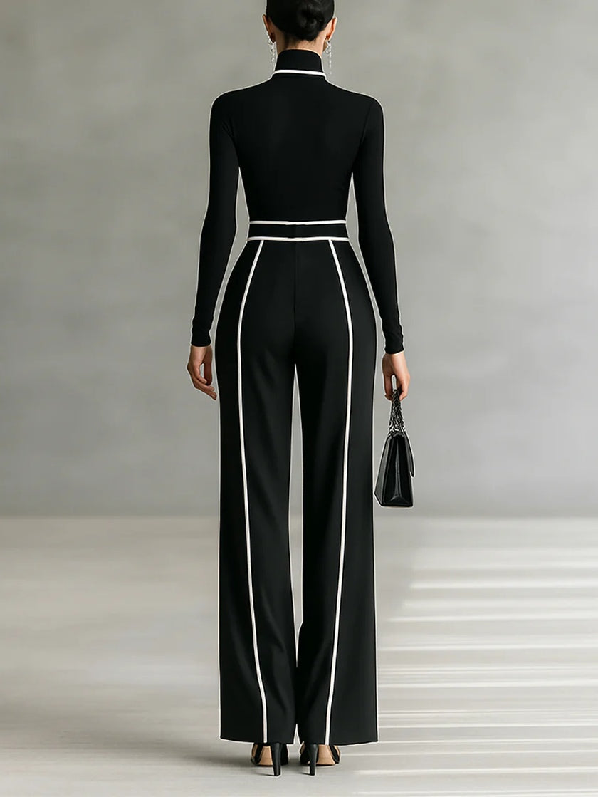 Adele | Ensemble à col montant contrasté, pantalon ample et ceinture