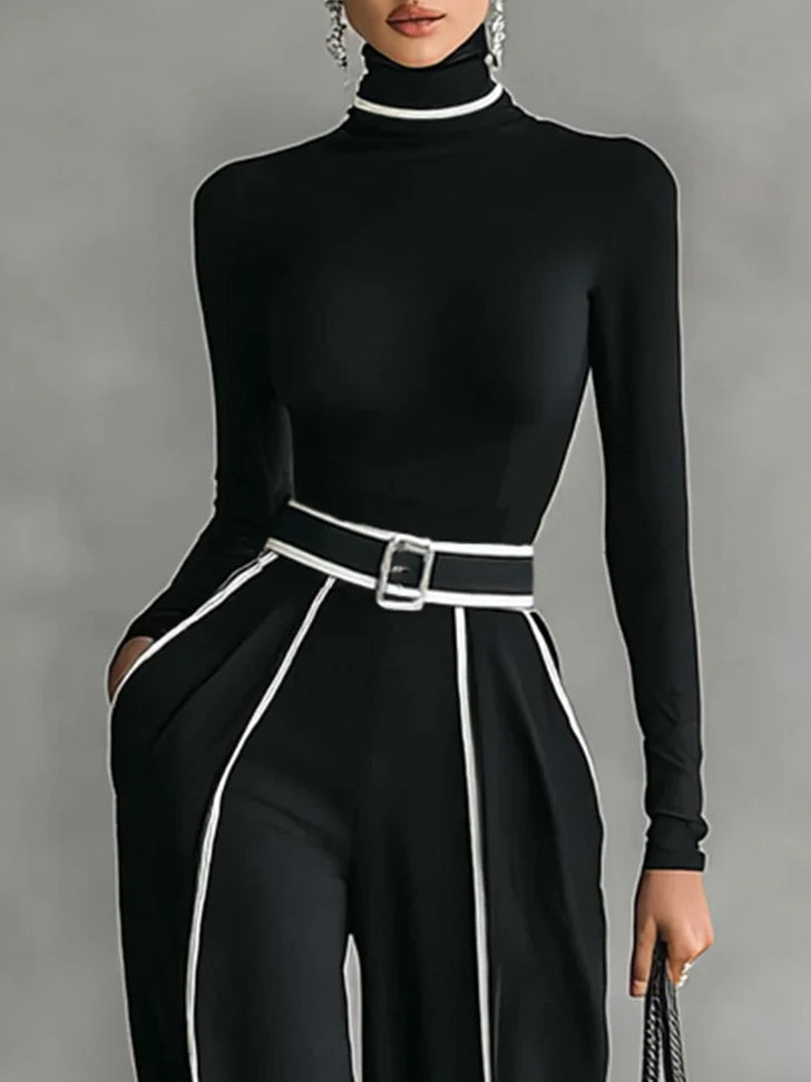 Adele | Ensemble à col montant contrasté, pantalon ample et ceinture