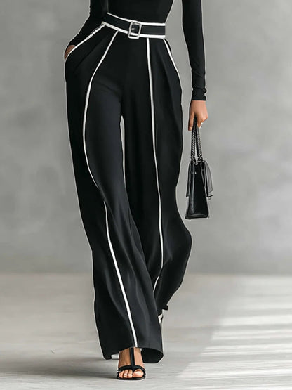 Adele | Ensemble à col montant contrasté, pantalon ample et ceinture
