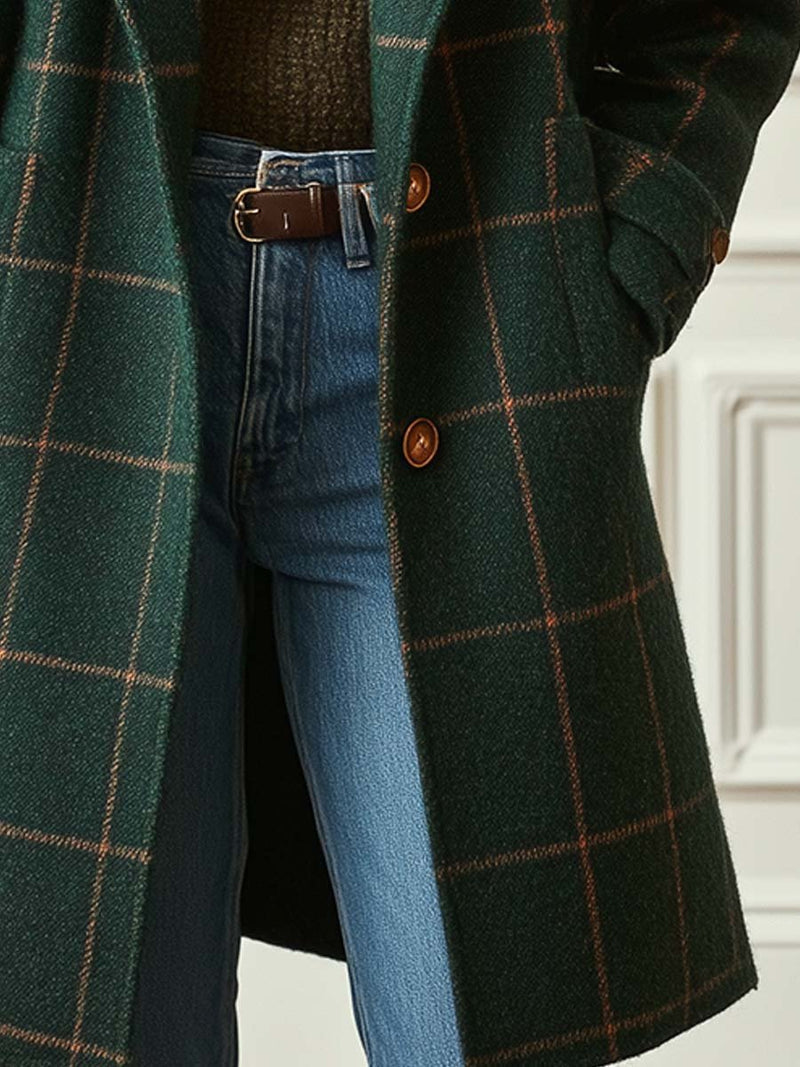 Caterina | Manteau en tweed à carreaux et revers rétro