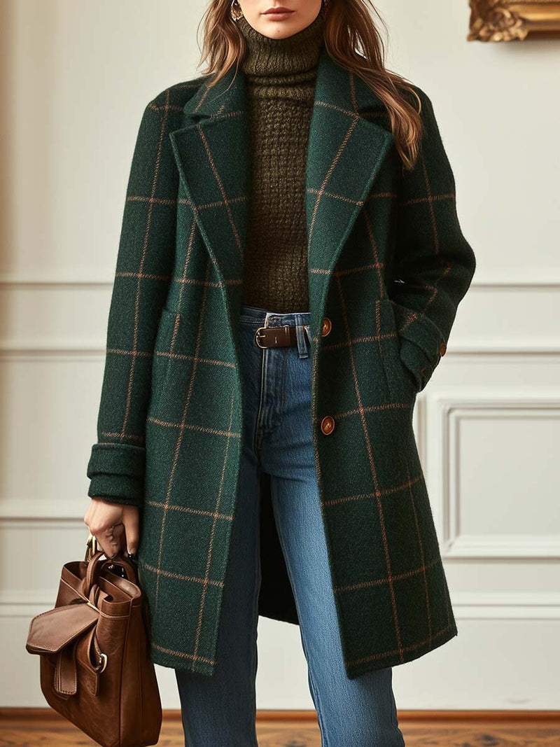 Caterina | Manteau en tweed à carreaux et revers rétro