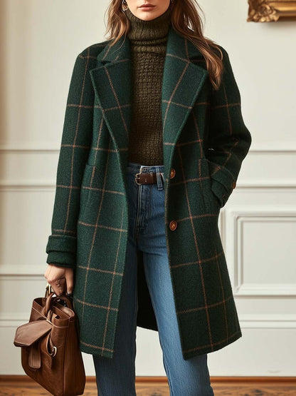 Caterina | Manteau en tweed à carreaux et revers rétro