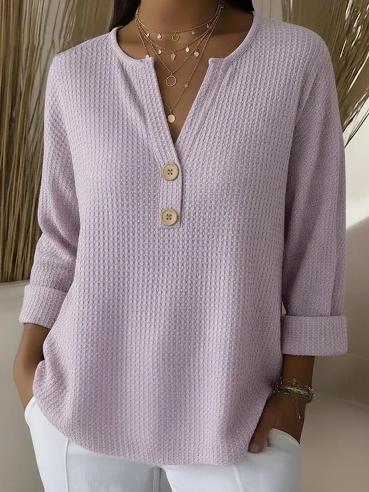 Luciana | Tee-shirt Henley gaufré à boutons