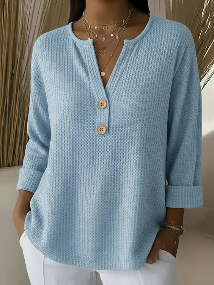 Luciana | Tee-shirt Henley gaufré à boutons