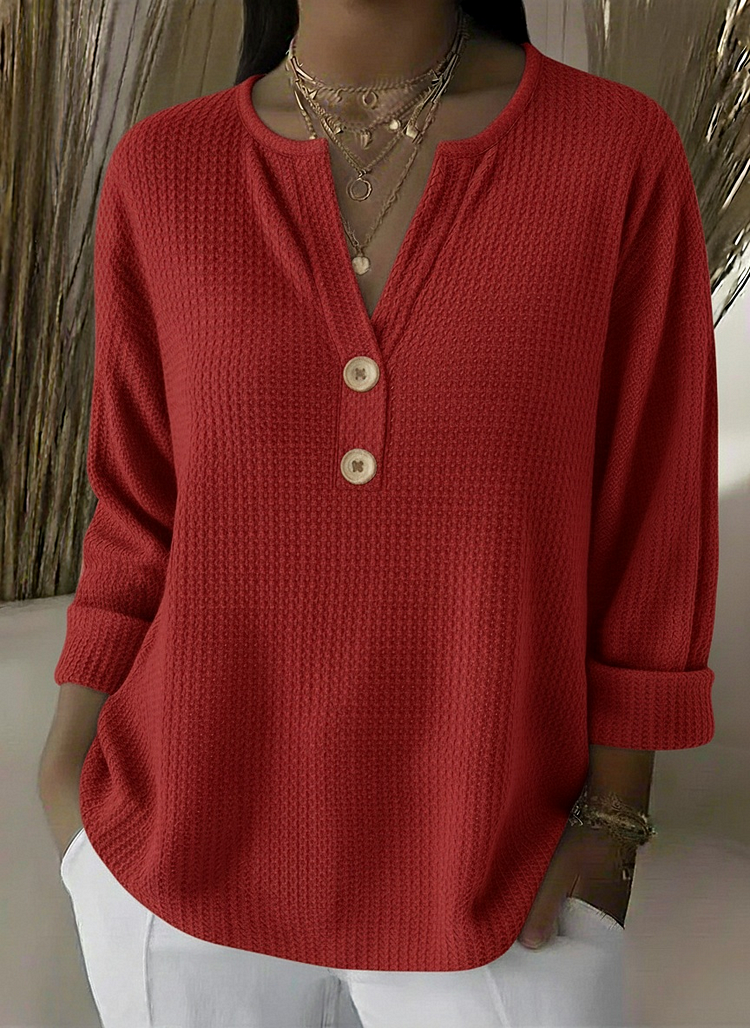 Luciana | Tee-shirt Henley gaufré à boutons