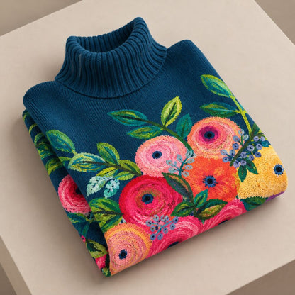 Alice | Pull doux à col montant et broderie florale