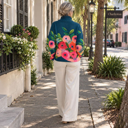 Alice | Pull doux à col montant et broderie florale