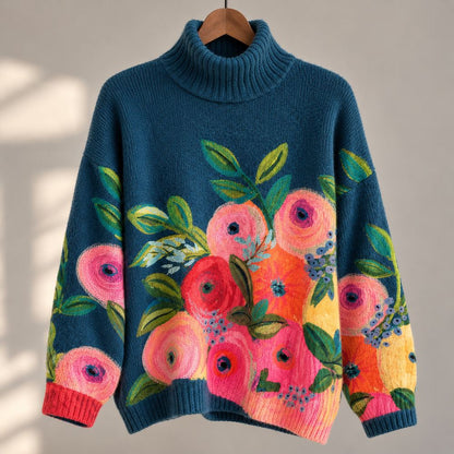 Alice | Pull doux à col montant et broderie florale