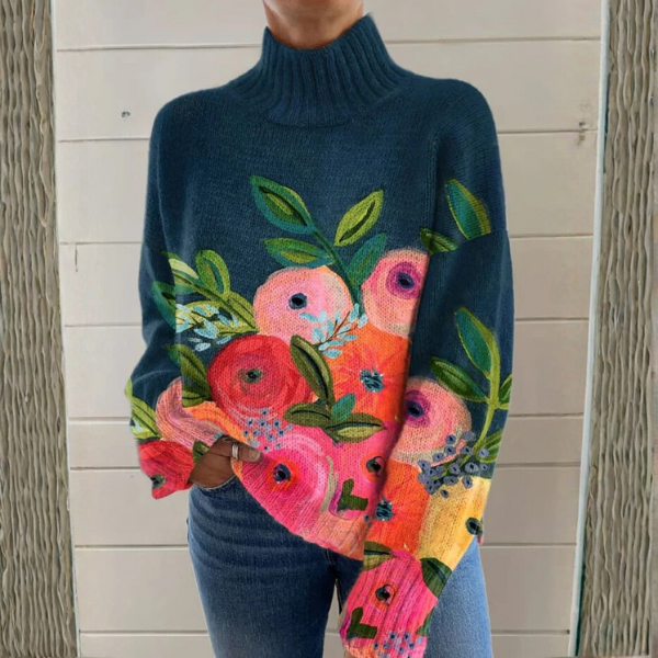 Alice | Pull doux à col montant et broderie florale