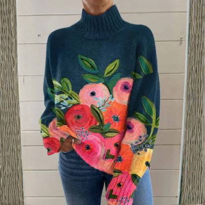 Alice | Pull doux à col montant et broderie florale