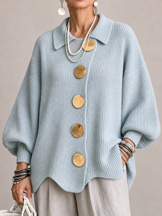 Oriana | Cardigan oversize côtelé à bords festonnés, bleu poudré
