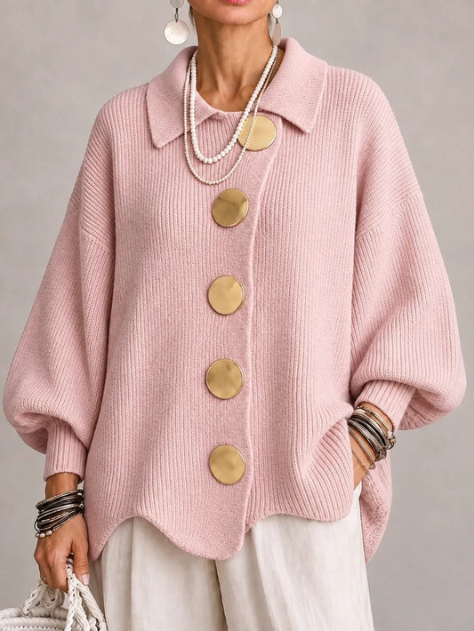 Clelia | Cardigan oversize côtelé à bords festonnés, rose poudré