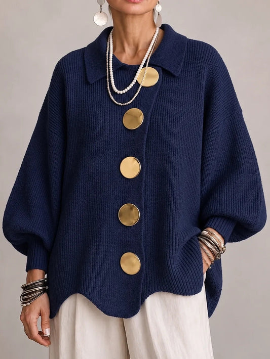 Milena | Cardigan oversize côtelé à bord festonné, bleu marine