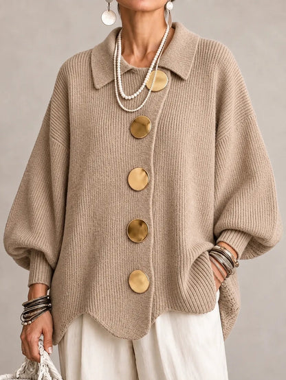 Iolanda | Cardigan oversize côtelé à bords festonnés, beige sable