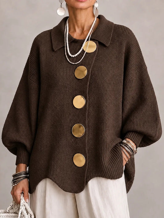 Graziella | Cardigan oversize côtelé à bord festonné, marron chocolat