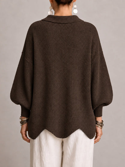 Graziella | Cardigan oversize côtelé à bord festonné, marron chocolat