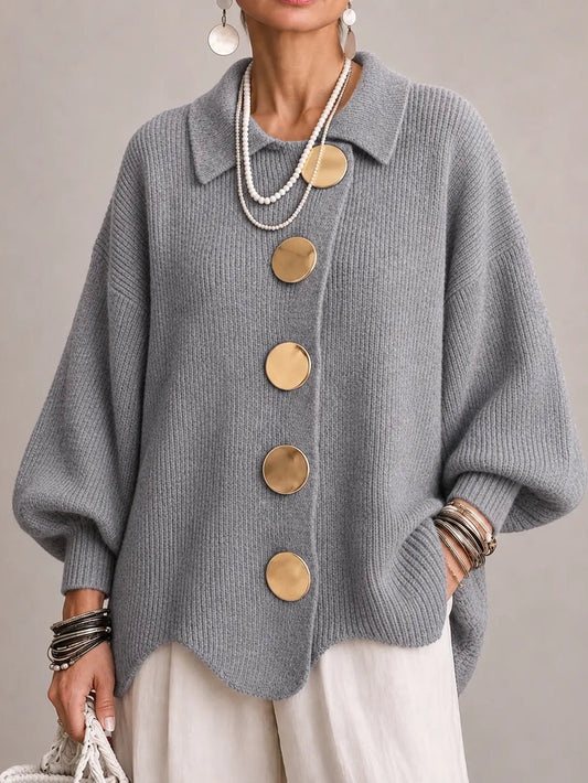Rosanna | Cardigan oversize côtelé à bord festonné, gris